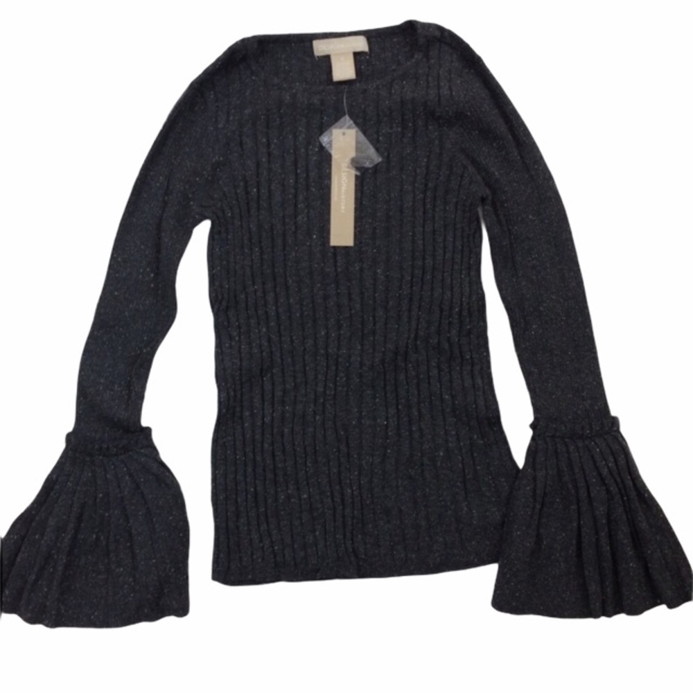 Anthropologie Design History Ribbed Bell sleeve top Gray